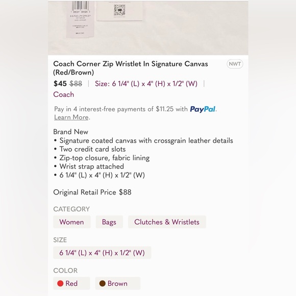 NWT Coach Brown and Red Wristlet in the gift box - Picture 8 of 10